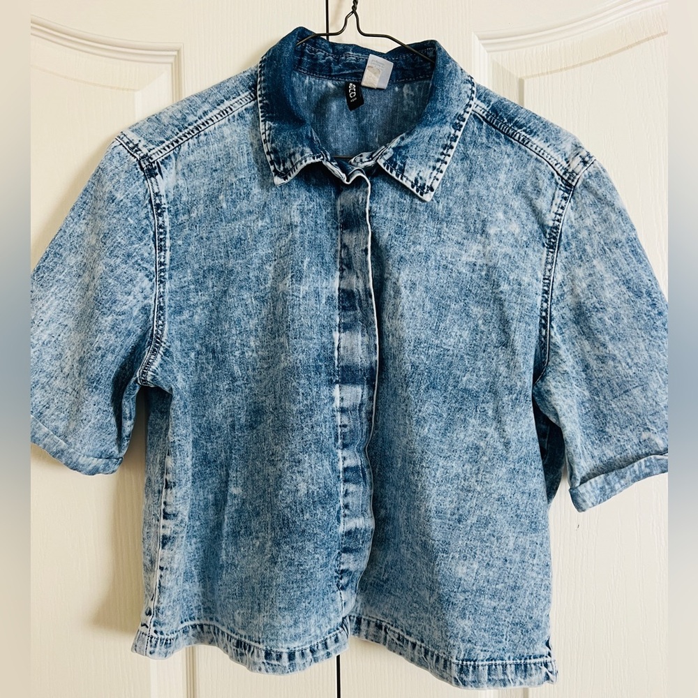 White washed denim button down shirt